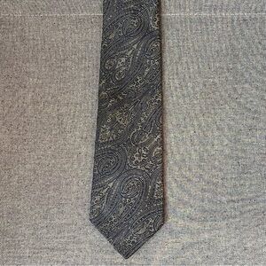Vintage GJ Cain Silk Tie Made in Italy Blue Gold Paisley Classic